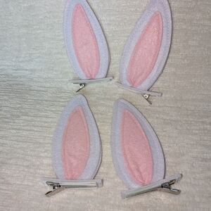 Hair Clips, 2 Pair, Pink and White Bunny Ears Alligator Clip Style, EUC